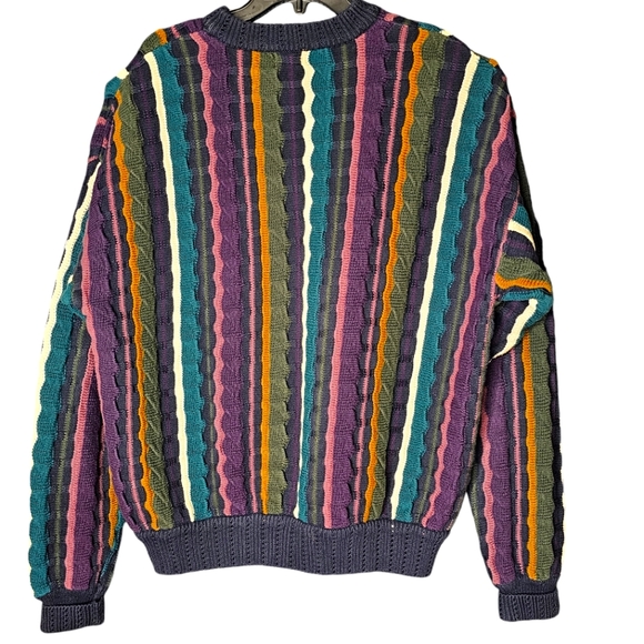 Y2K Structure 3D Multi-Colored Striped Crew Neck Cotton Size Mens L - Picture 2 of 10